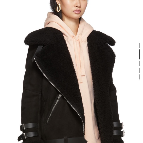 Acne studios suede lambskin shearling jacket in black size 34 - Picture 2 of 12
